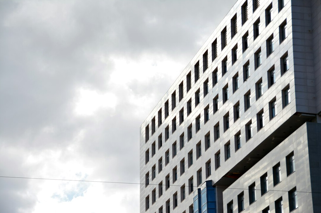 Bright modern office interior with large windows